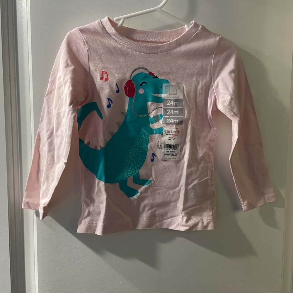 Carter's Light Pink Long Sleeve with Teal Dinosaur